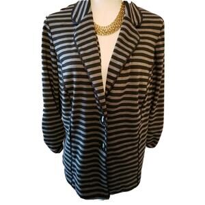 Avenue Womens Stretchy Black Striped Button Up 3/4 Sleeve Cardigan Jacket 14/16